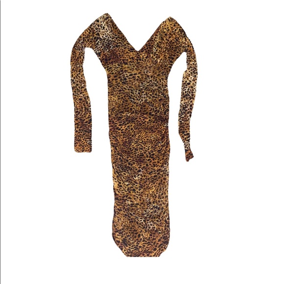 FUZZI Jean Paul Gaultier Dress Long Sleeve Ruched Animal Print XL - Picture 3 of 5